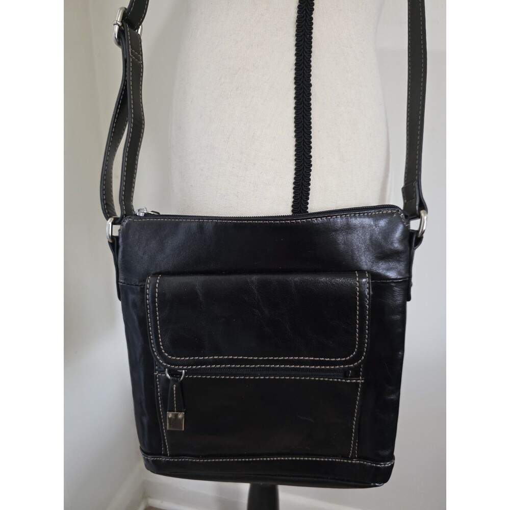 Nice GIANA BERNINI Nappa Black Leather Crossbody ShoulderBag Purse Handbag EuC